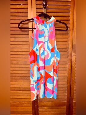 NEW Abstract Wave Halter Tank Top in Blue, Pink & Orange